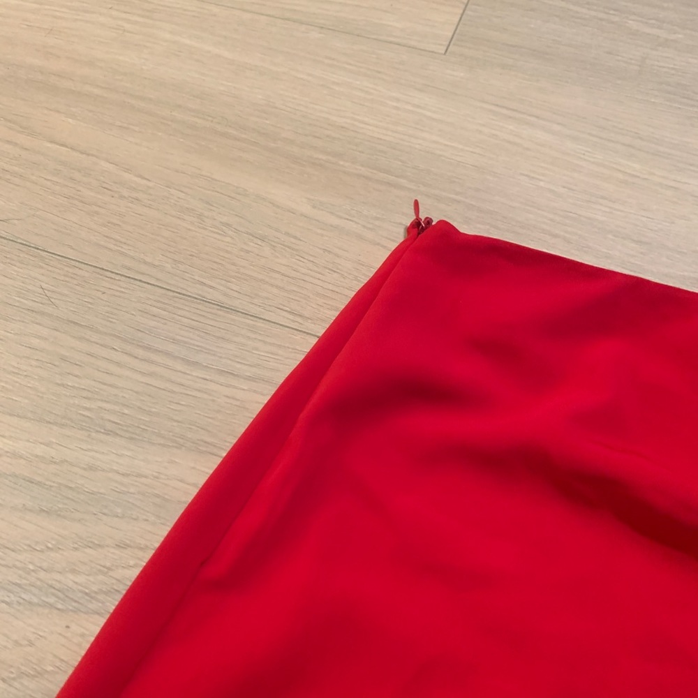 Zara Red Midi Skirt with Side Ruching - Picture 2 of 4